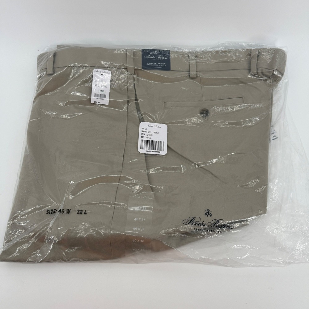 Brooks Brothers Advantage Chino Khaki Pants 46W 32L Wrinkle Free Stretch